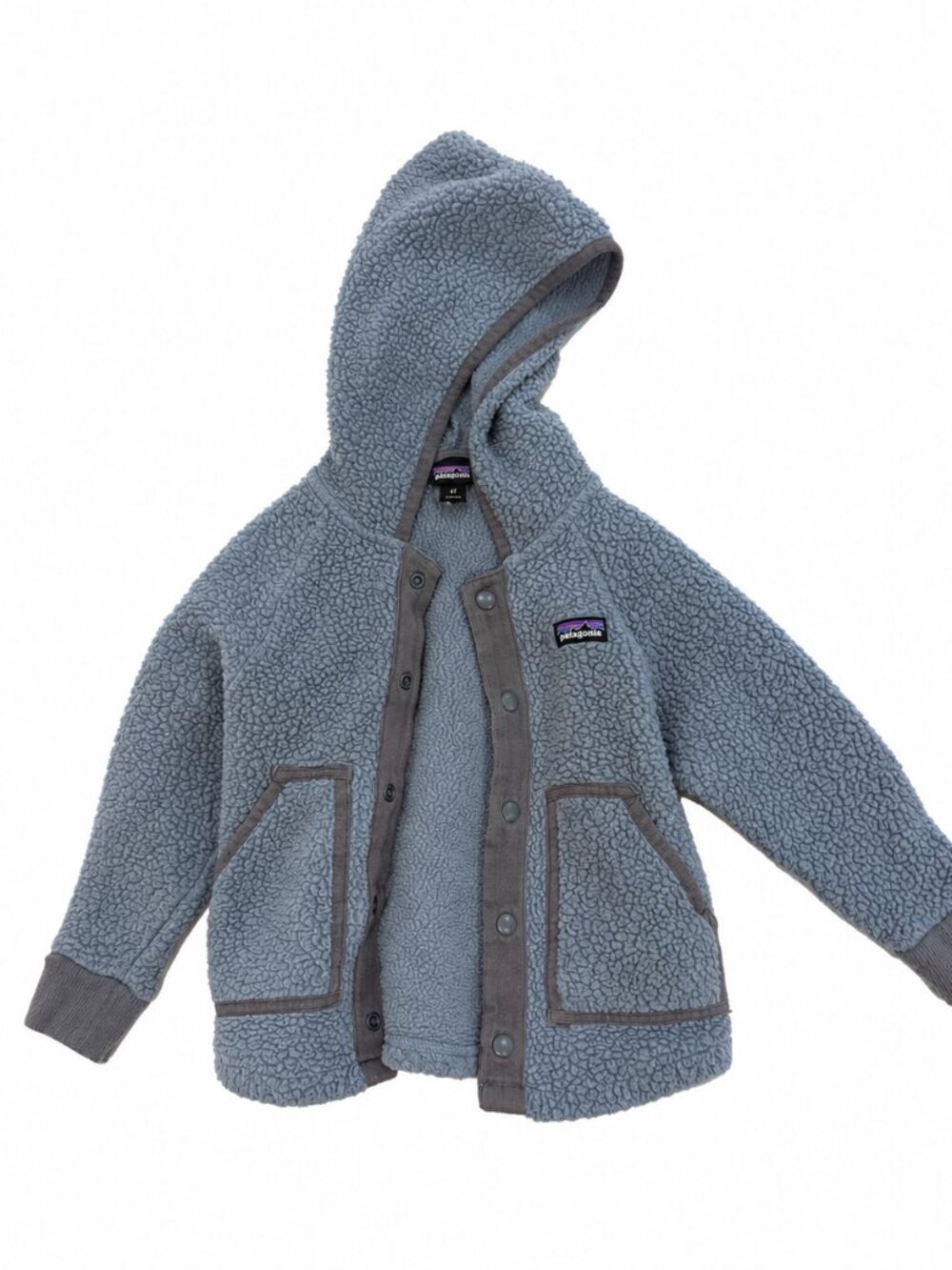 Patagonia Blue Gray Hooded Sherpa Fleece Jacket 4T